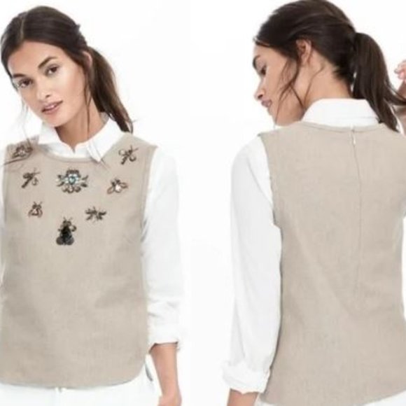 Banana Republic Tops - Banana Republic Jewelled Bugs Top, Cream, Cotton Linen Blend, Size M